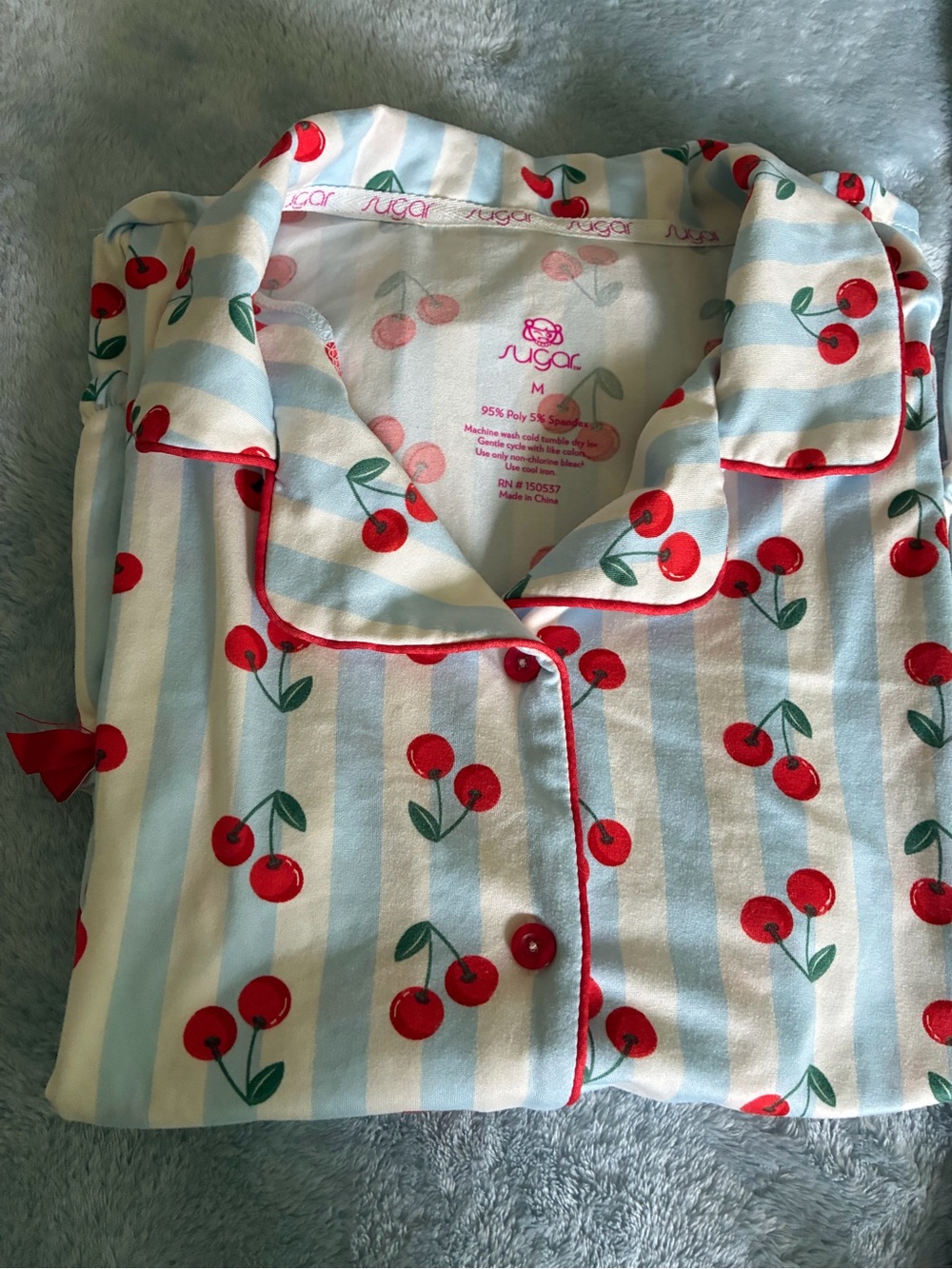 Sugar Women's Cherry-Print Pajamas in Light Blue, White & Red